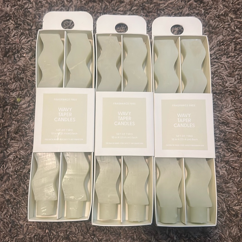 NEW Wavy Taper Candles Set of 2 (Fragrance Free)
Get 3 boxes. So 6 candles